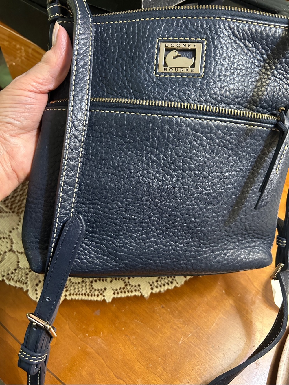 Dooney and Bourke all Leather Crossbody Bag in Navy Blue - Picture 8 of 8